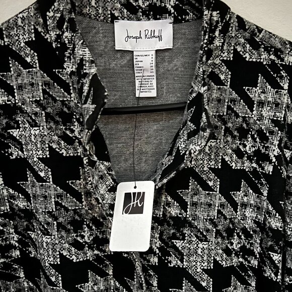 Joseph Ribkoff Black/White Houndstooth Jacquard Knit 3/4 Sleeve Jacket Size 6 - Picture 6 of 10